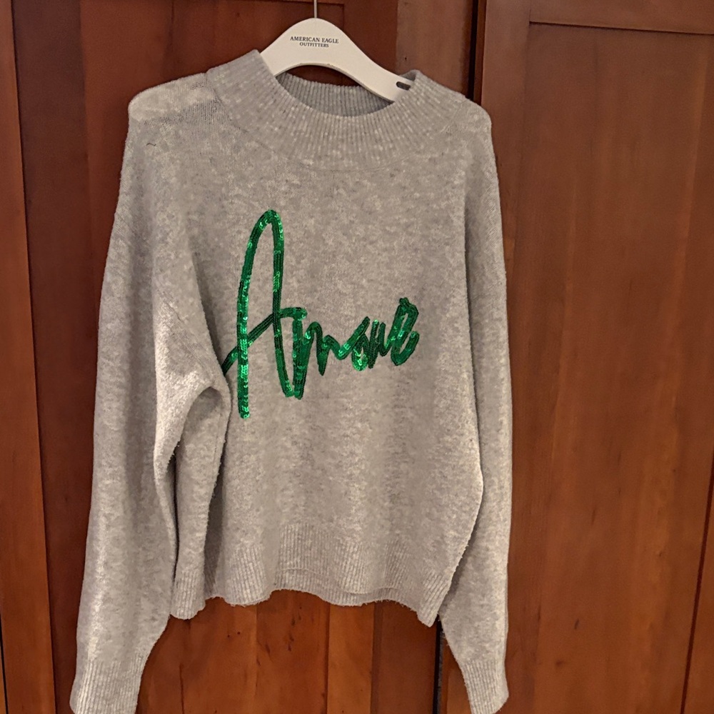 a.n.a Gray Sweater with Green Script